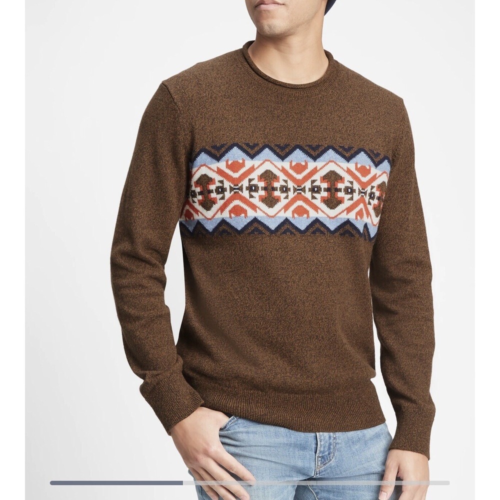 Gap Mens Fair Isle Crewneck Ski Sweater Pullover Sz XL Southwestern Brown NWT‎